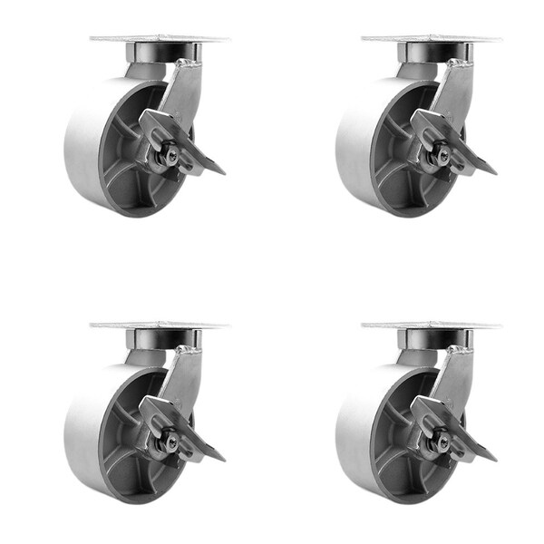 8'' Heavy Duty Semi Steel Cast Iron Swivel Caster Set with Brakes, 4PK